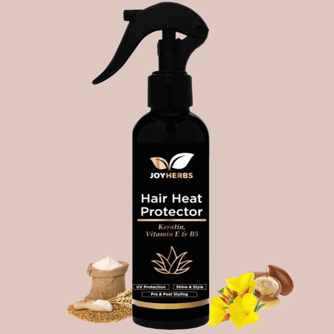 JOYHERBS Natural Heat Protectant Hair Spray 200ml - Keratin, Argan & Avocado Oil Formula Repairs Damage, Reduces Hair Fall & Breakage | Heat Protection for Straighteners, Curling Irons & Styling Tools | Perfect for Daily Styling & Salon Use