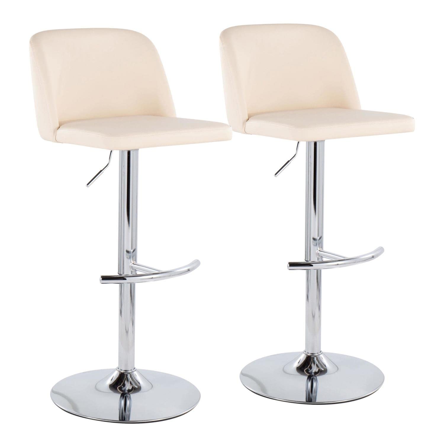 LumiSource Toriano Adjustable Swivel Bar Stool Set of 2 - Chrome Metal Frame with Cream Faux Leather Seat - Perfect for Kitchen Island, Home Bar & Dining Counter