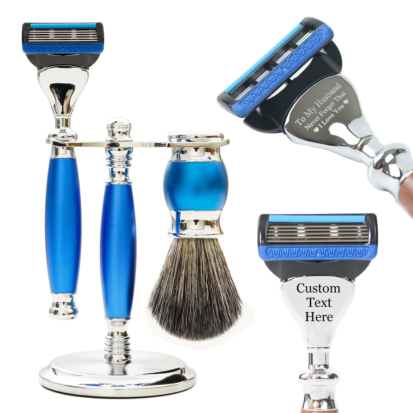 Premium Custom Engraved Men's 5-Blade Razor Set - Aluminum Alloy Shaving Kit with 4 Blades, Stand & Brush - Luxury Grooming Gift for Him - Perfect for Birthdays, Anniversaries & Father's Day