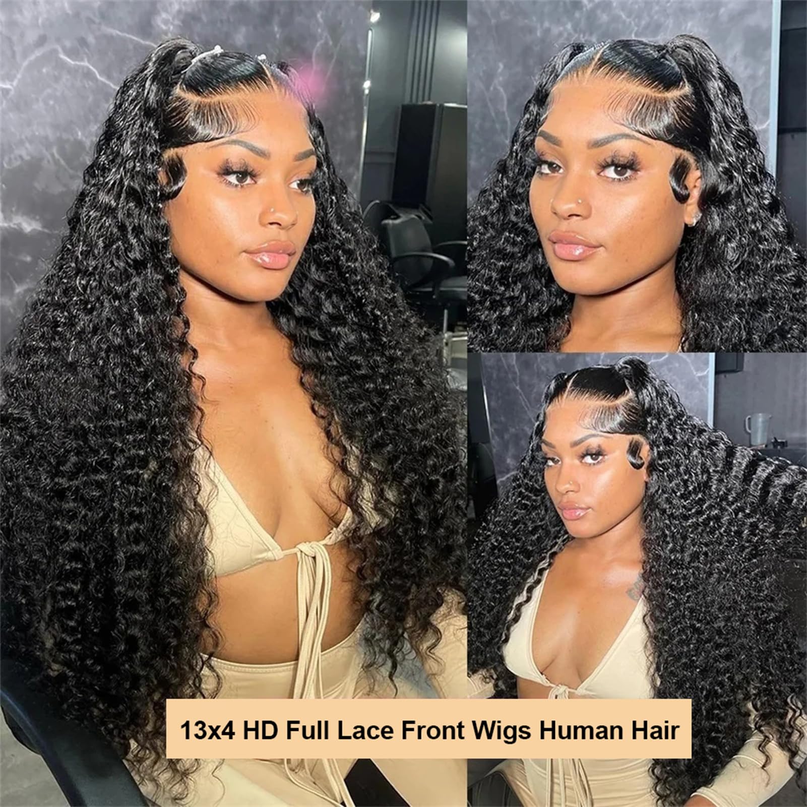 Deep Wave Lace Front Wigs Human Hair 200% Density 13x4 HD Transparent Full Lace Frontal Wigs - Glueless Deep Curly Human Hair Wig with Baby Hair & Pre-Plucked Hairline for Women (32 Inch) - Perfect for Daily Wear, Cosplay, Parties & Special Occasions