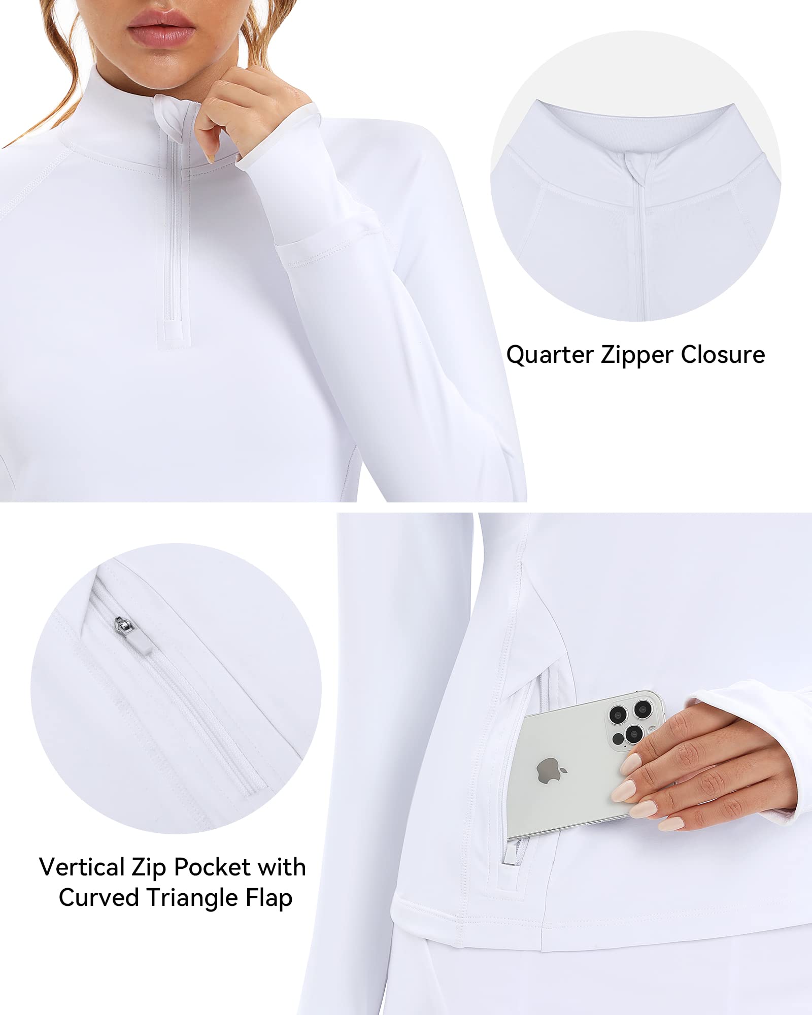 Runhit Women's Long Sleeve UPF 50+ Golf Shirt - Quick Dry Zip Pullover for Hiking, Tennis, Running & Workout - Sun Protection Activewear for Outdoor Sports & Gym Training