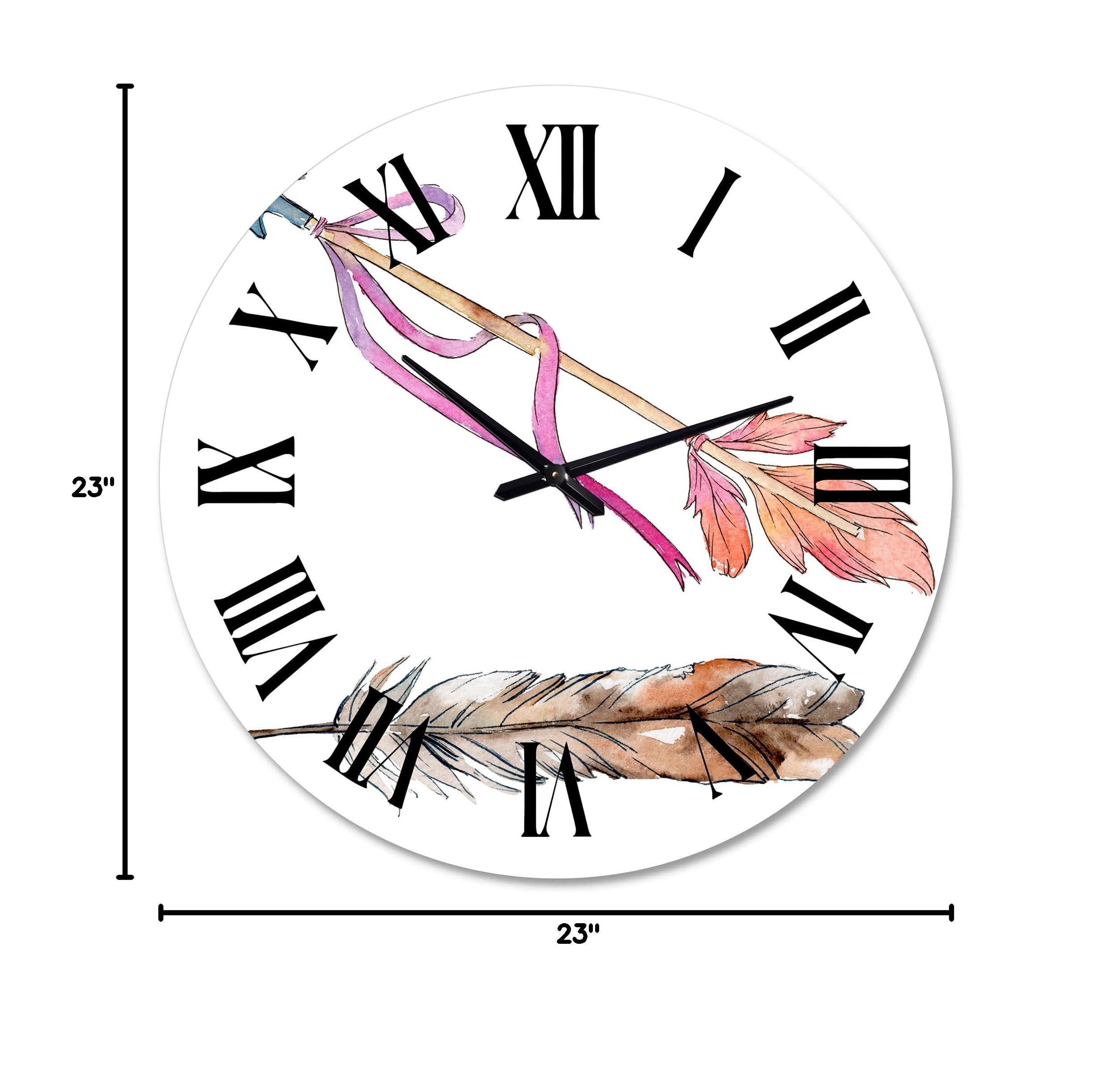 Bohemian Eclectic Wall Clock - Pink Bird Feather Design, Large Animal-Themed Clock for Kitchen, Living Room & Bedroom Decor | Unique Home & Office Wall Art