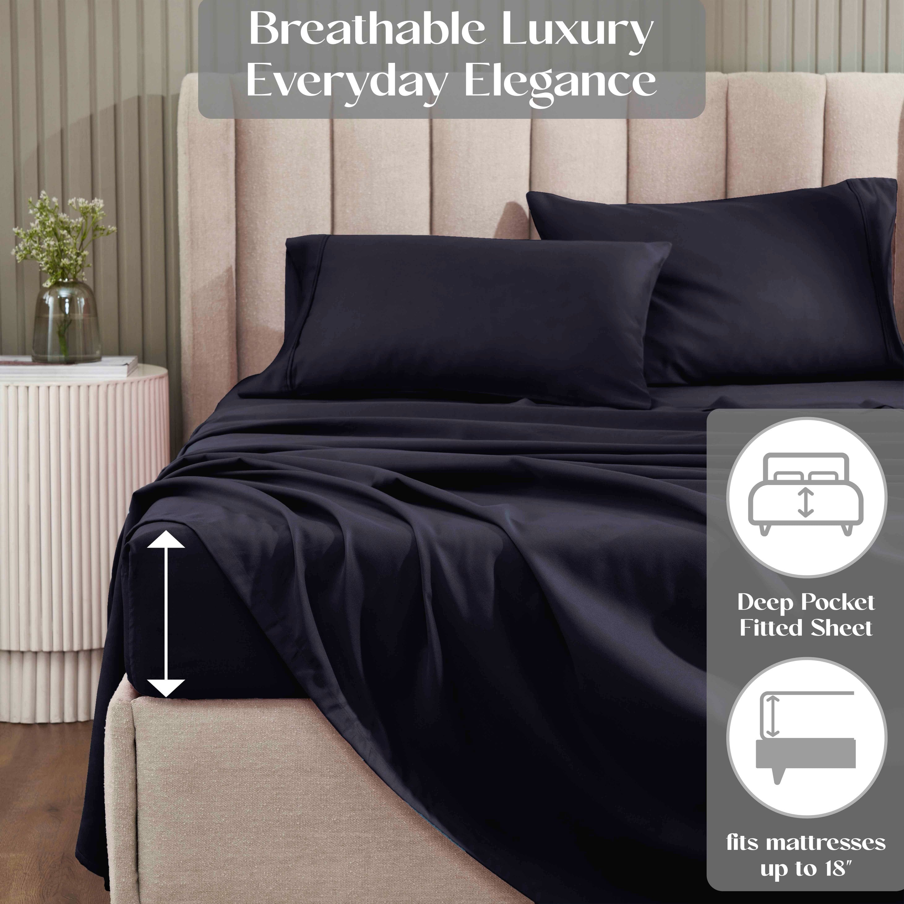1200 Thread Count Cotton Rich Solid Deep Pocket Bed Sheet Set - Queen Size, Ultra Soft & Breathable - Perfect for Luxury Hotels, Guest Rooms & Master Bedrooms