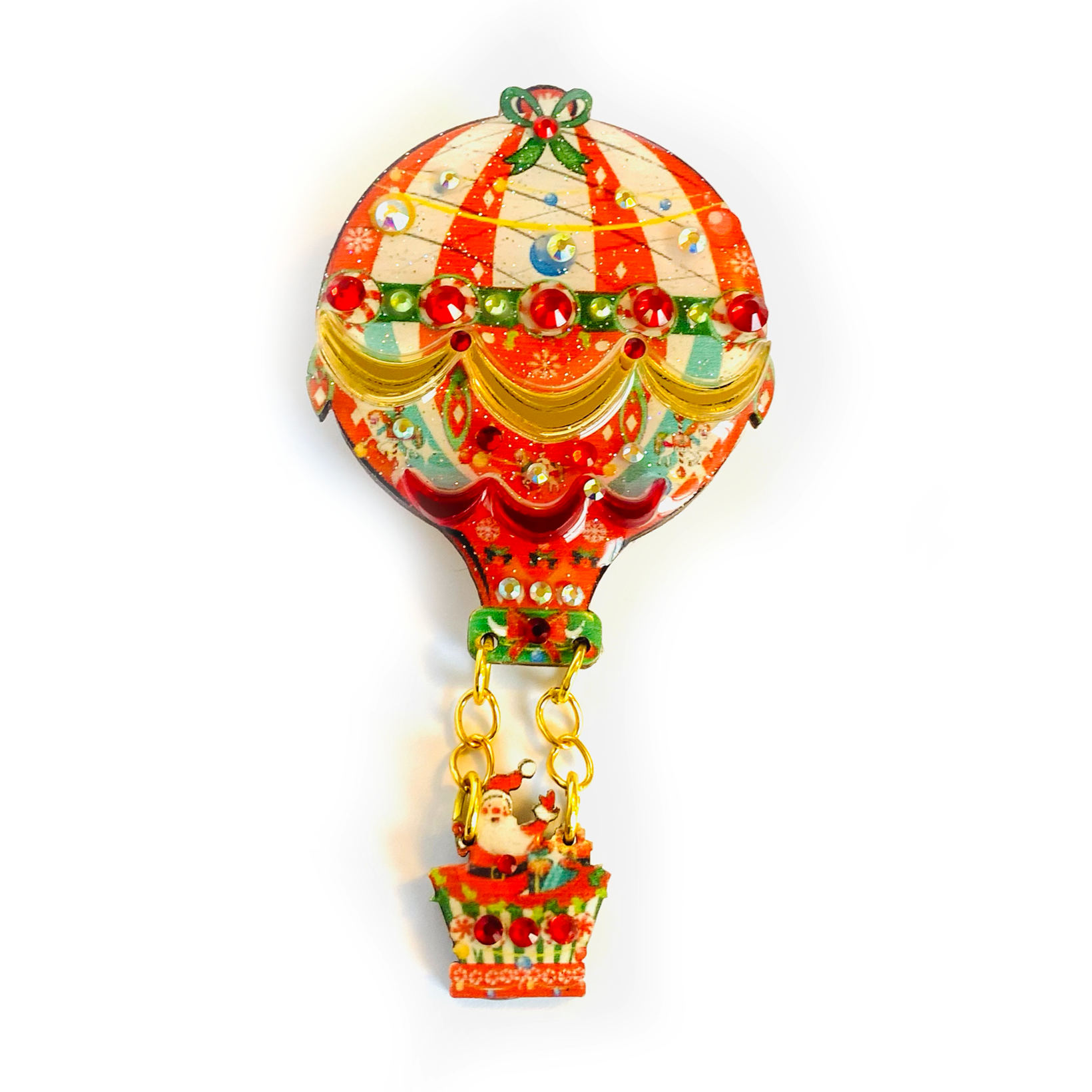 Christmas Hot Air Balloon Brooch by Rosie Rose Parker - Festive Holiday Jewelry for Women, Unique Gift for Christmas Party & Winter Fashion Accessories