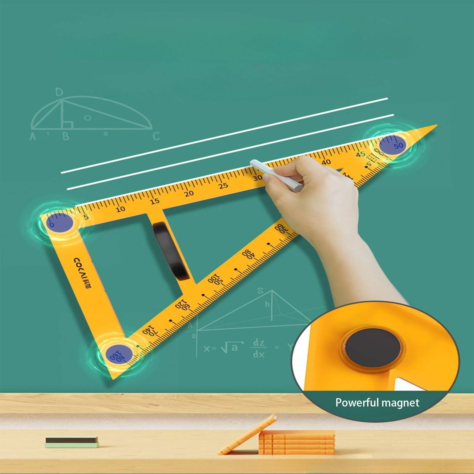 Magnetic Whiteboard Math Geometry Tool Set - Compass, Protractor, 2 Triangle Rulers for Classroom & Home Learning - Strong Magnet for Easy Blackboard Attachment - Perfect for Teachers & Students
