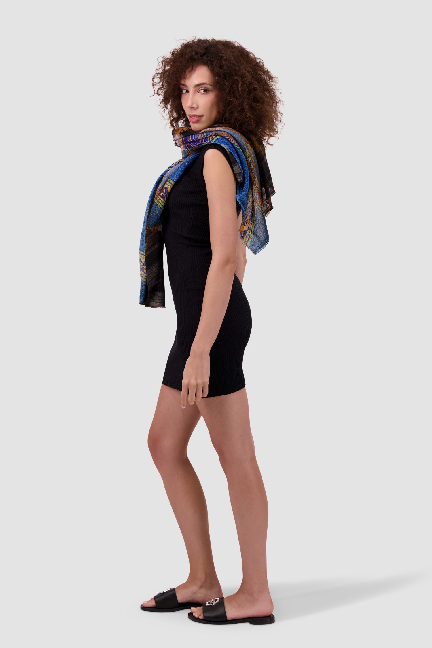 Faliero Sarti Blue Little Hearst Castle Scarf - Luxury Italian Silk Shawl for Women - Perfect for Travel, Weddings & Special Occasions