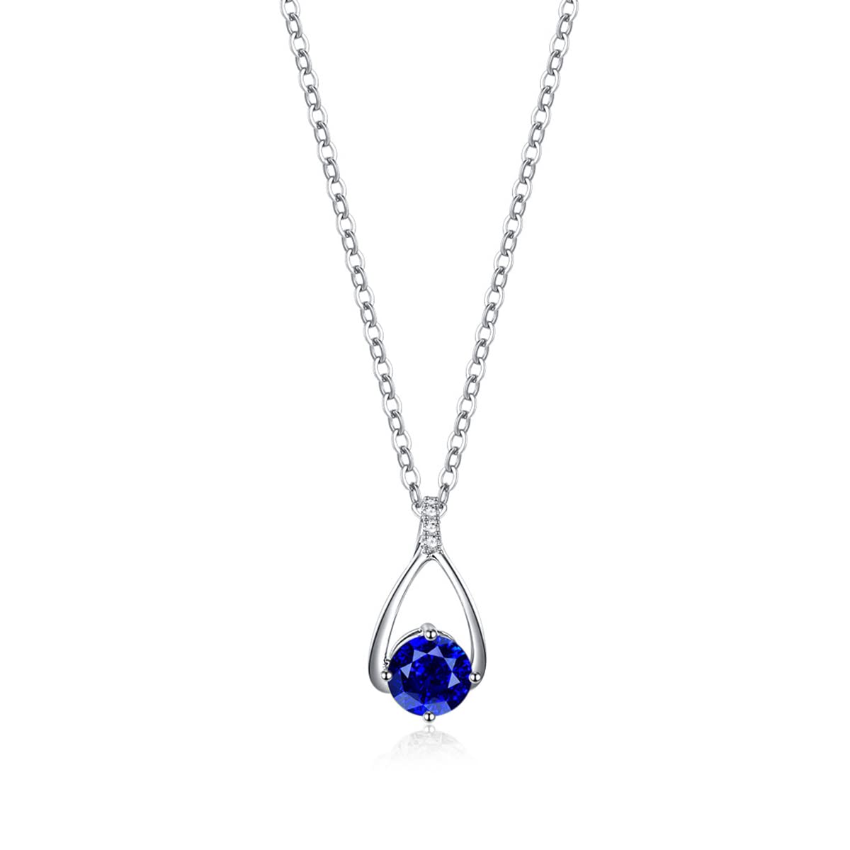 14K Solid White Gold Diamond & Gemstone Pendant Necklace with Sterling Silver Chain - Wishbone Birthstone Jewelry for Women | Perfect Mothers Day, Anniversary & Birthday Gift for Wife, Mom, Girlfriend | Elegant for Weddings, Date Nights & Special Occasions