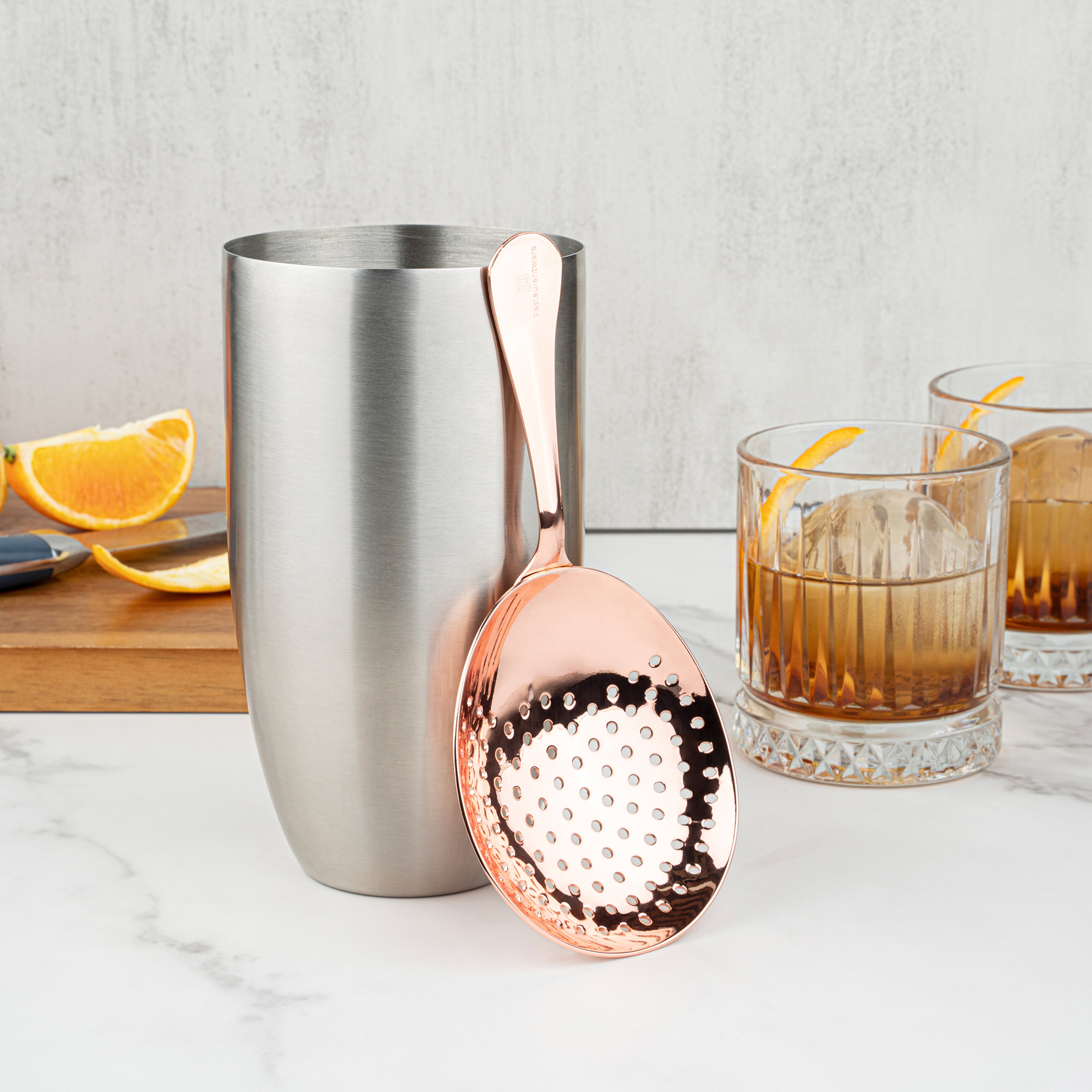Premium Copper Plated Stainless Steel Julep Strainer - 6.5 Inch Cocktail Bar Tool for Mint Juleps & Classic Cocktails - Perfect for Home Bars & Professional Mixology