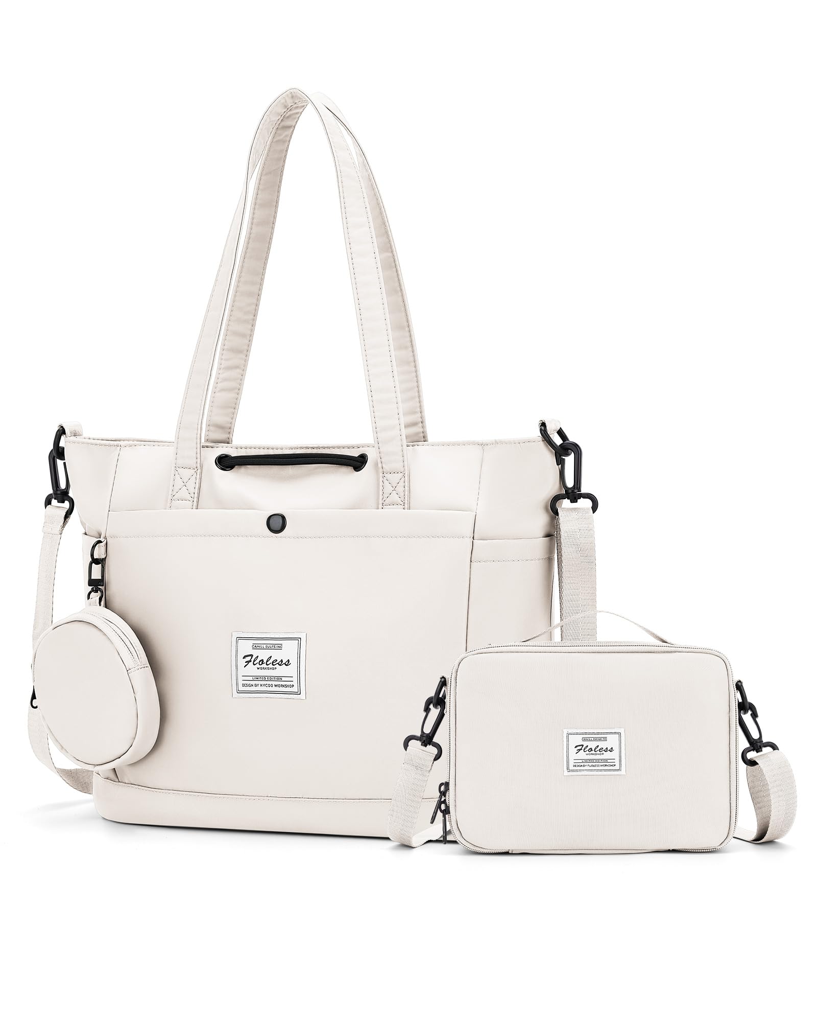 Stylish Waterproof Tote Bags for Women - 3-Piece Travel Set with Toiletry Bag & Crossbody Purse | Perfect for Gym, Work, Beach & Shopping Trips | Durable Carry-On Handbag in Off-White