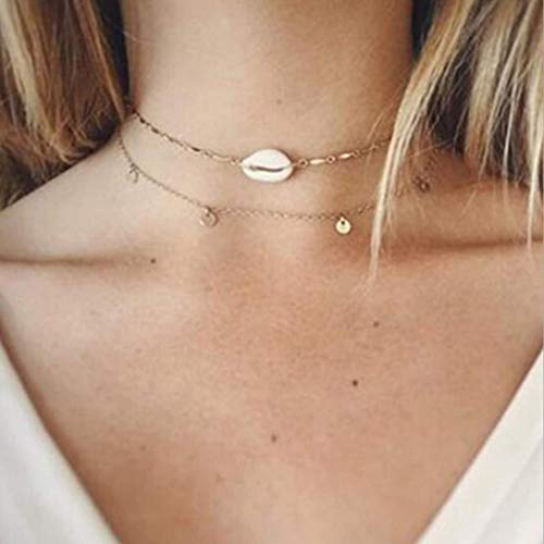 Boho Shell Choker Necklace with Sequin & Gold Chain - Trendy Layered Jewelry for Women & Girls | Perfect for Beach Parties, Festivals & Boho Fashion