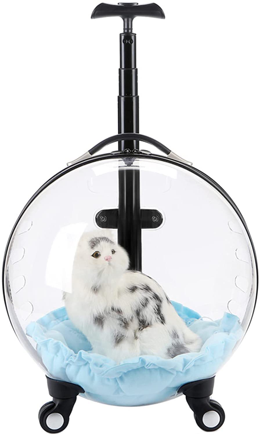 Tesyson Portable Pet Carrier Bag with Wheels & Adjustable Pull Rod - Clear Travel Carrier for Cats & Small Dogs - Perfect for Airplane, Car Rides & Vet Visits