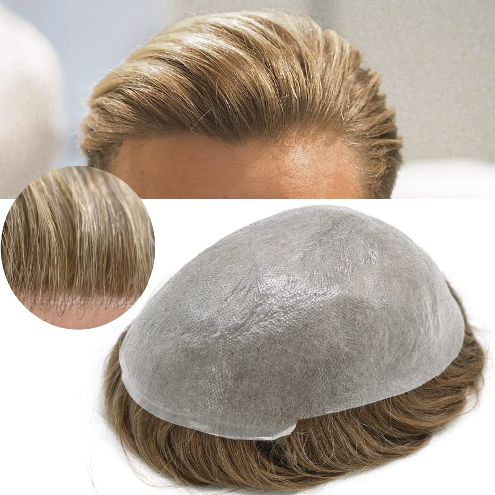 Ultra Thin Skin 0.04mm Men's Toupee Hair Replacement System - Invisible Hairline V-Looped All Poly Skin PU Hair Unit - 8