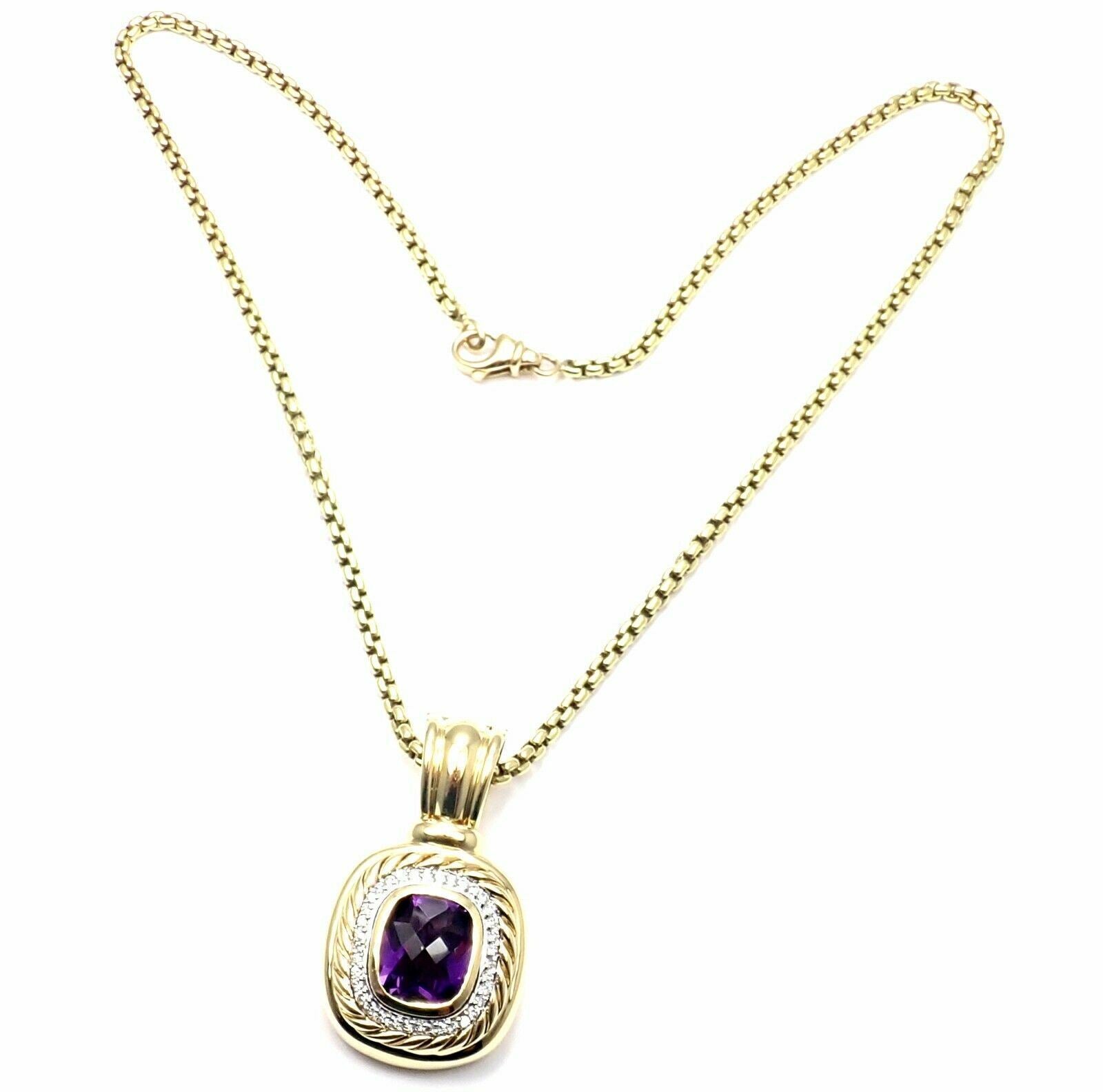 David Yurman 18K Yellow Gold Cable Necklace with Amethyst and Diamonds - Elegant Large Pendant for Women, Perfect for Weddings, Parties & Special Occasions
