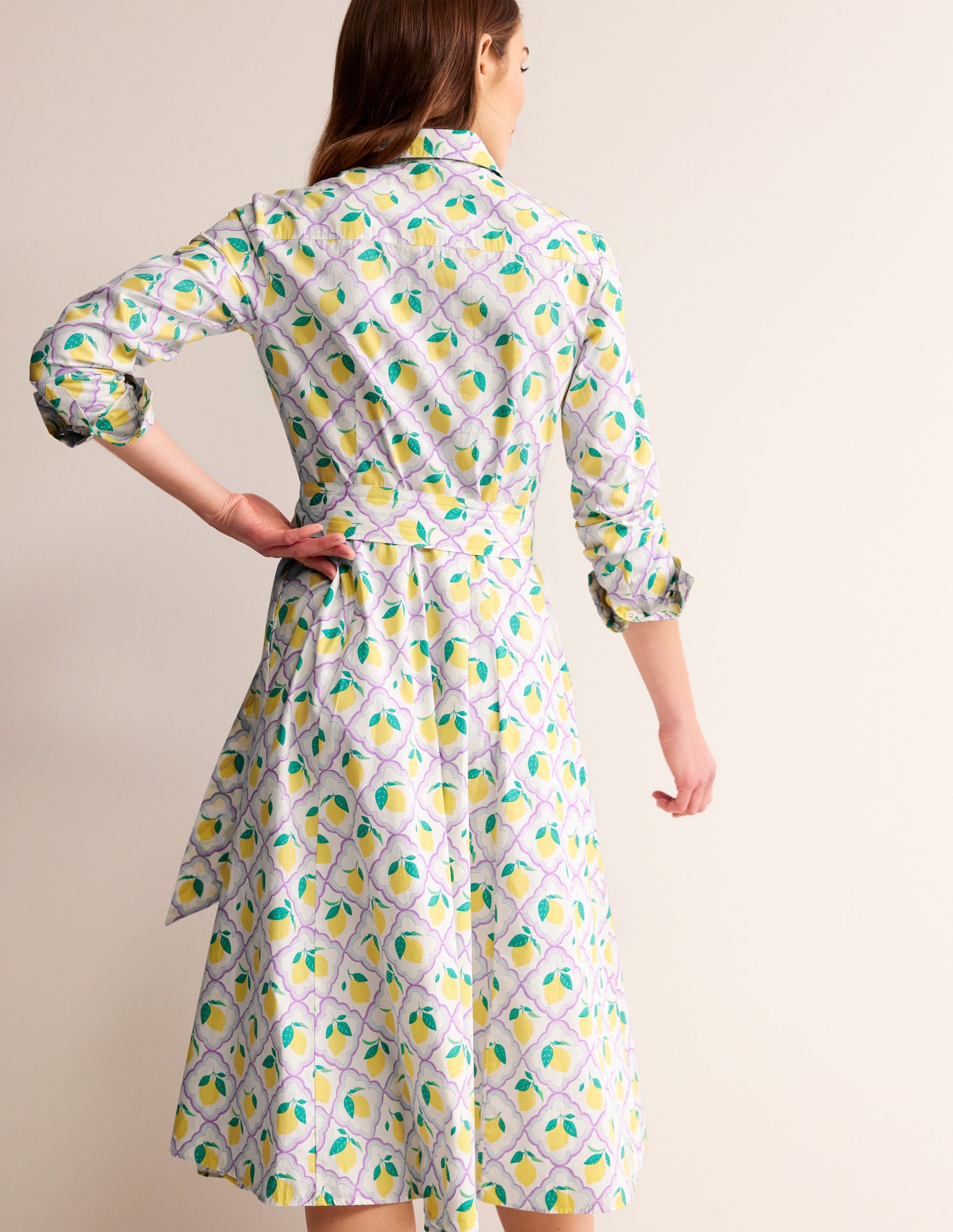 Amy Cotton Midi Shirt Dress in Lavender & Lemon Grove - Casual Summer Dress for Women, Perfect for Beach, Picnic, and Office Wear