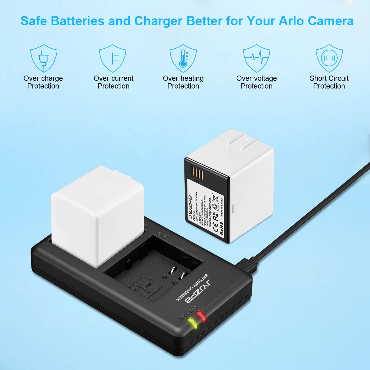 7.2V 3660mAh Rechargeable Li-ion Battery Pack & Dual Charger for Arlo Go Camera - Long Lasting Power Supply for Outdoor Security Surveillance & Travel Use