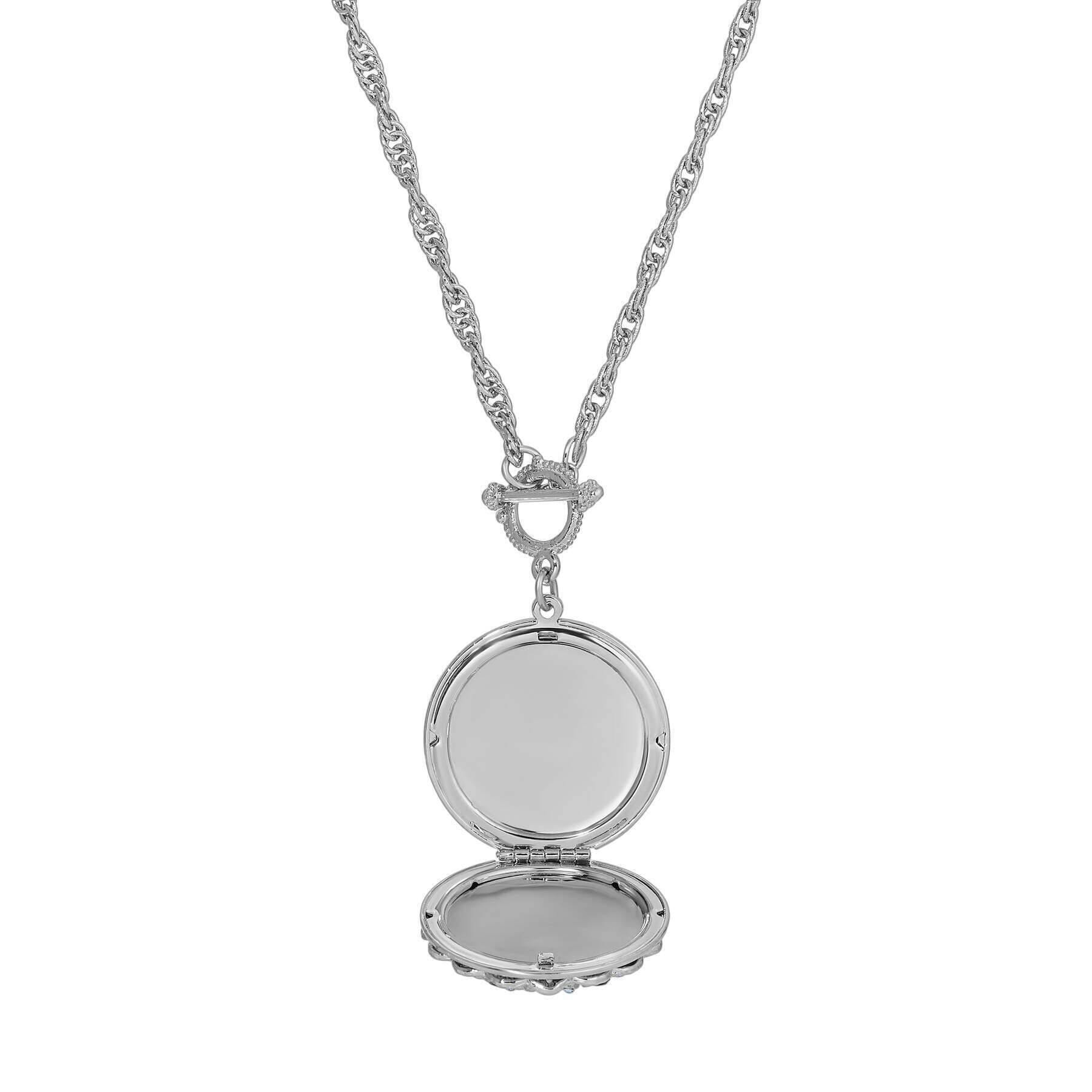 Vintage 1928 Blue Sapphire Crystal Burst Photo Locket Necklace - 28