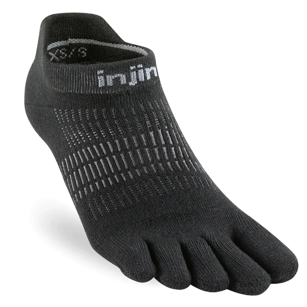 Injinji Toe Socks RUN Lightweight No Show Black - Breathable Running Socks for Marathon, Hiking & Yoga - Prevent Blisters & Enhance Performance