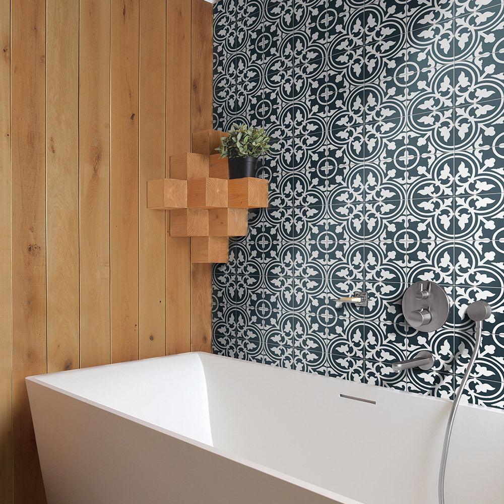 Heritage Aster Navy Encaustic Look 200x200 Matt Tile - Premium Ceramic Floor and Wall Tiles for Bathroom, Kitchen, and Living Room Decor