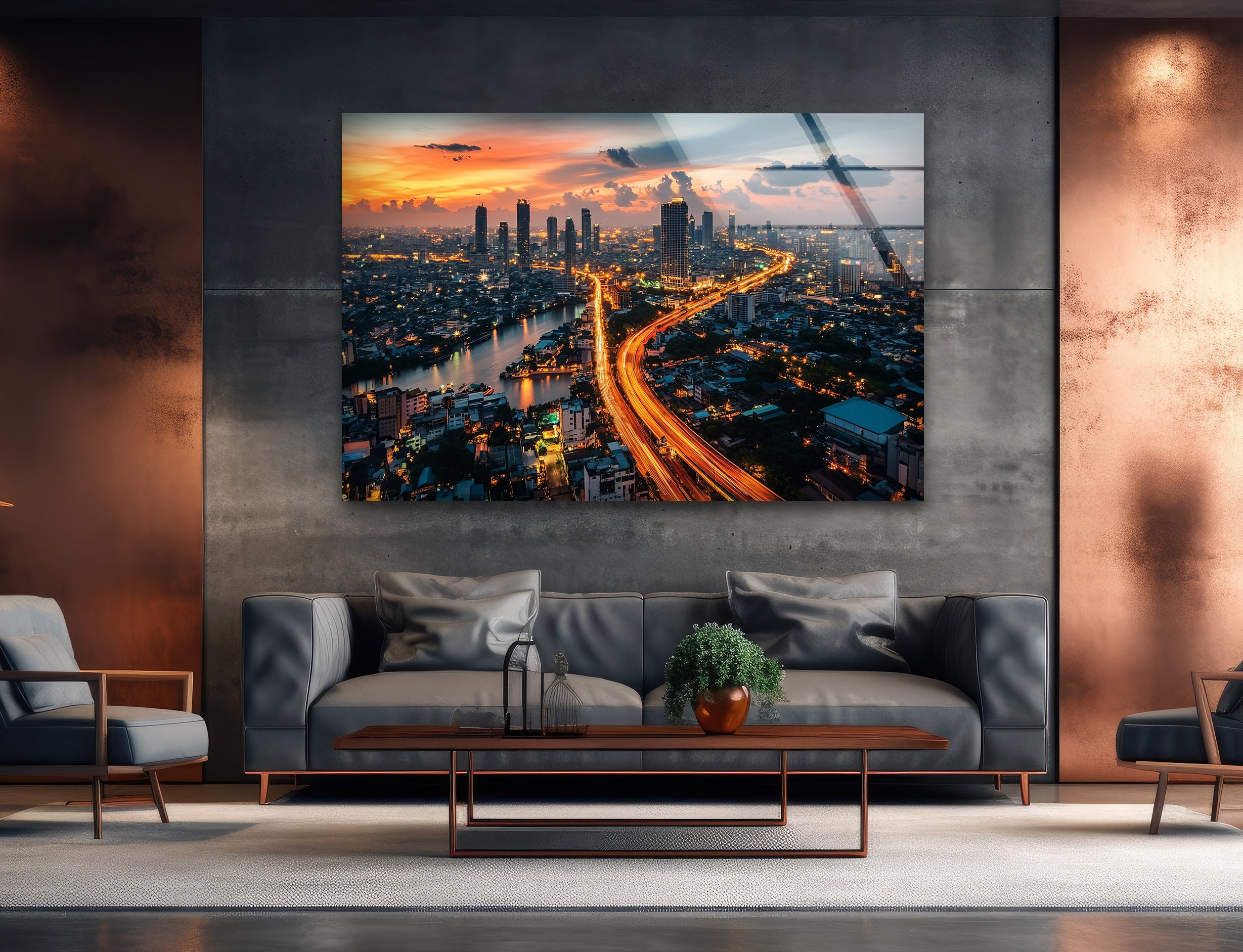 Bangkok Night Glass Wall Art - Stunning Cityscape Decor for Living Room, Bedroom & Office - Perfect Modern Home & Gift Idea