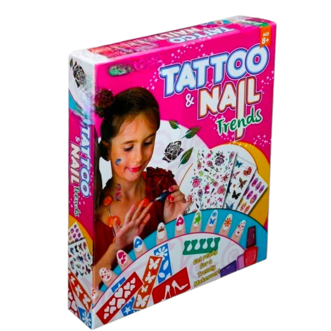Trendy SABIRAT Tattoo & Nail Art Kit - Multicolor Temporary Tattoos & Nail Stickers for Creative Makeovers [Pack of 1] - Perfect for Parties, Festivals & Self-Expression