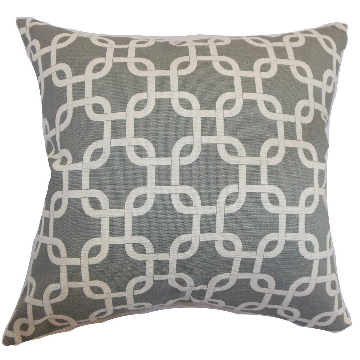Qishn Geometric 24-inch Feather Throw Pillow - Summerland Grey Decorative Cushion for Sofa, Bed & Living Room - Soft Luxury Pillow for Home Decor & Comfort