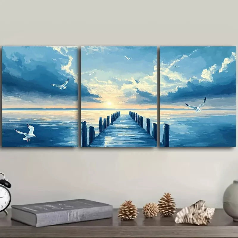 3-Piece Seagulls Over Harbor Nature Wall Art Set - Framed Canvas 40x60cm | High Quality Print | 100% Australian Made | Ready to Hang | Perfect for Living Room, Bedroom & Office Decor