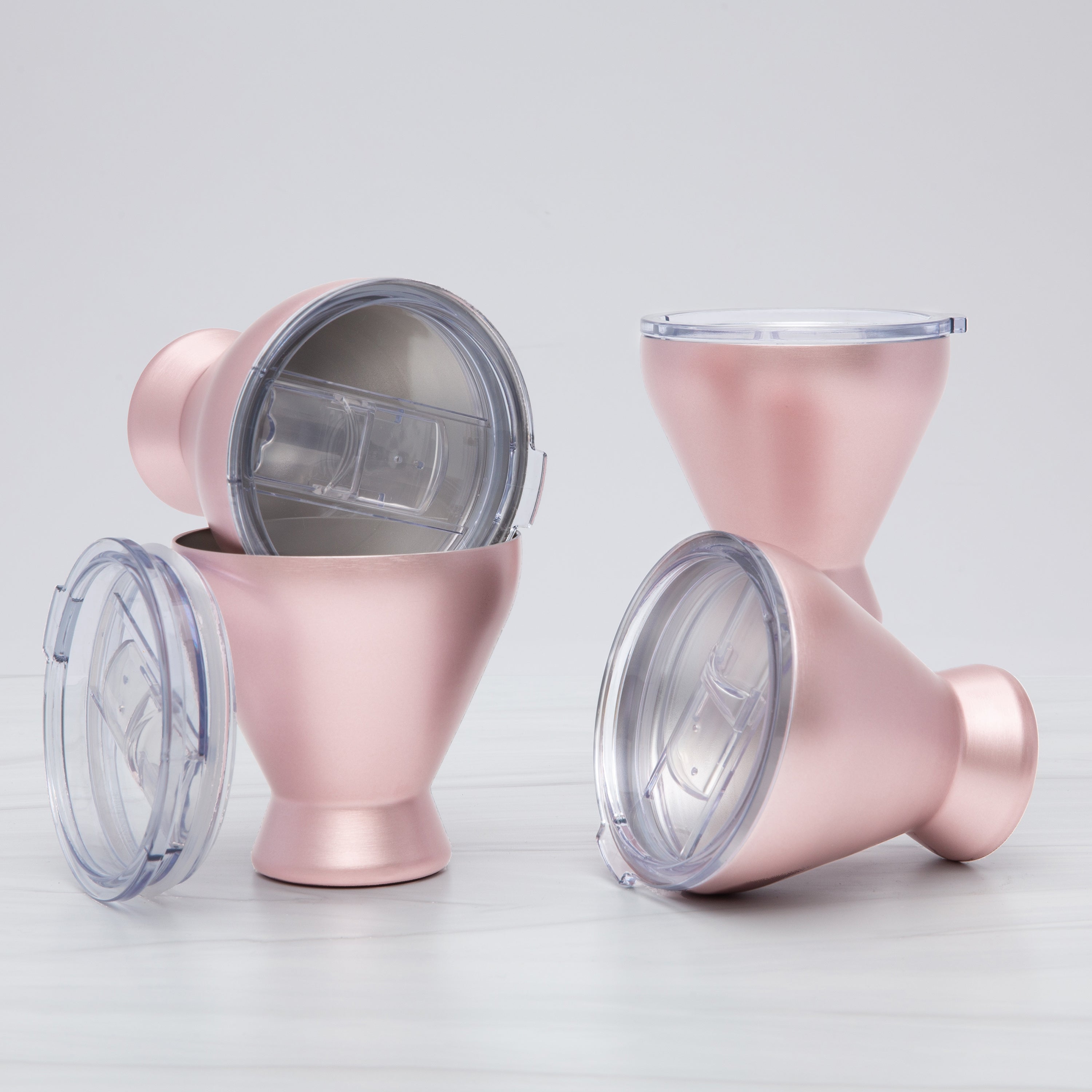 Premium Pink Insulated Cocktail Tumblers Set of 4 - 16oz Stainless Steel Wine Cups with Lids & Straws - Perfect for Pool Parties, Bridal Showers & Summer Drinks