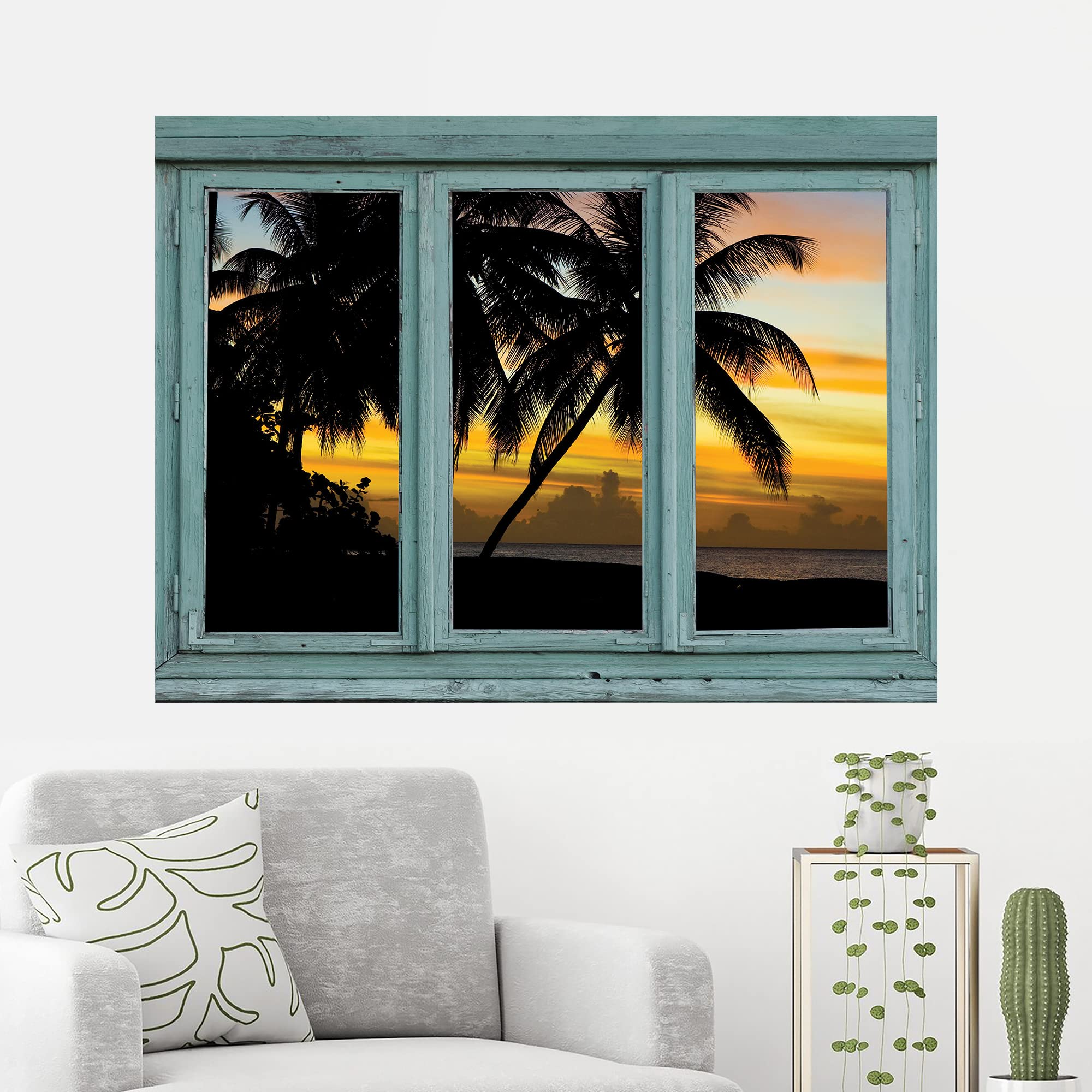 Wall26 - Tropical Beach Sunset Silhouette Wall Mural - 36x48 Inch Removable Peel & Stick Wallpaper - Pastel Sky with Clouds - Home Decor for Living Room, Bedroom, Office - Perfect for Beach House, Vacation Rental & Coastal Theme Decor