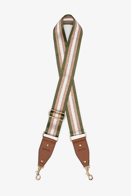 Antler Bag Strap - Adjustable Crossbody Shoulder Strap for Handbags & Purses - Khaki & Rose Gold Striped Design - Perfect for Travel, Shopping & Everyday Use