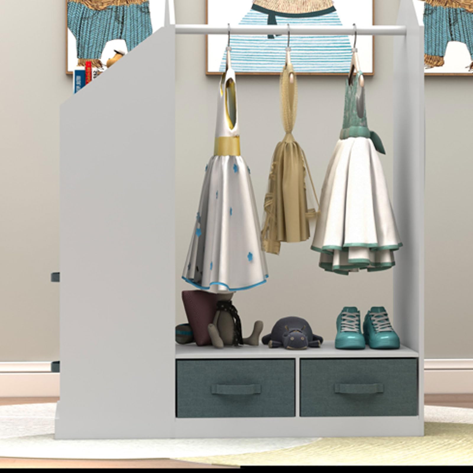 Kids Dress Up Storage Organizer with Mirror & Storage Bins - Hanging Costume Closet for Bedroom & Playroom | Perfect for Pretend Play, Dress Up Parties & Toy Organization