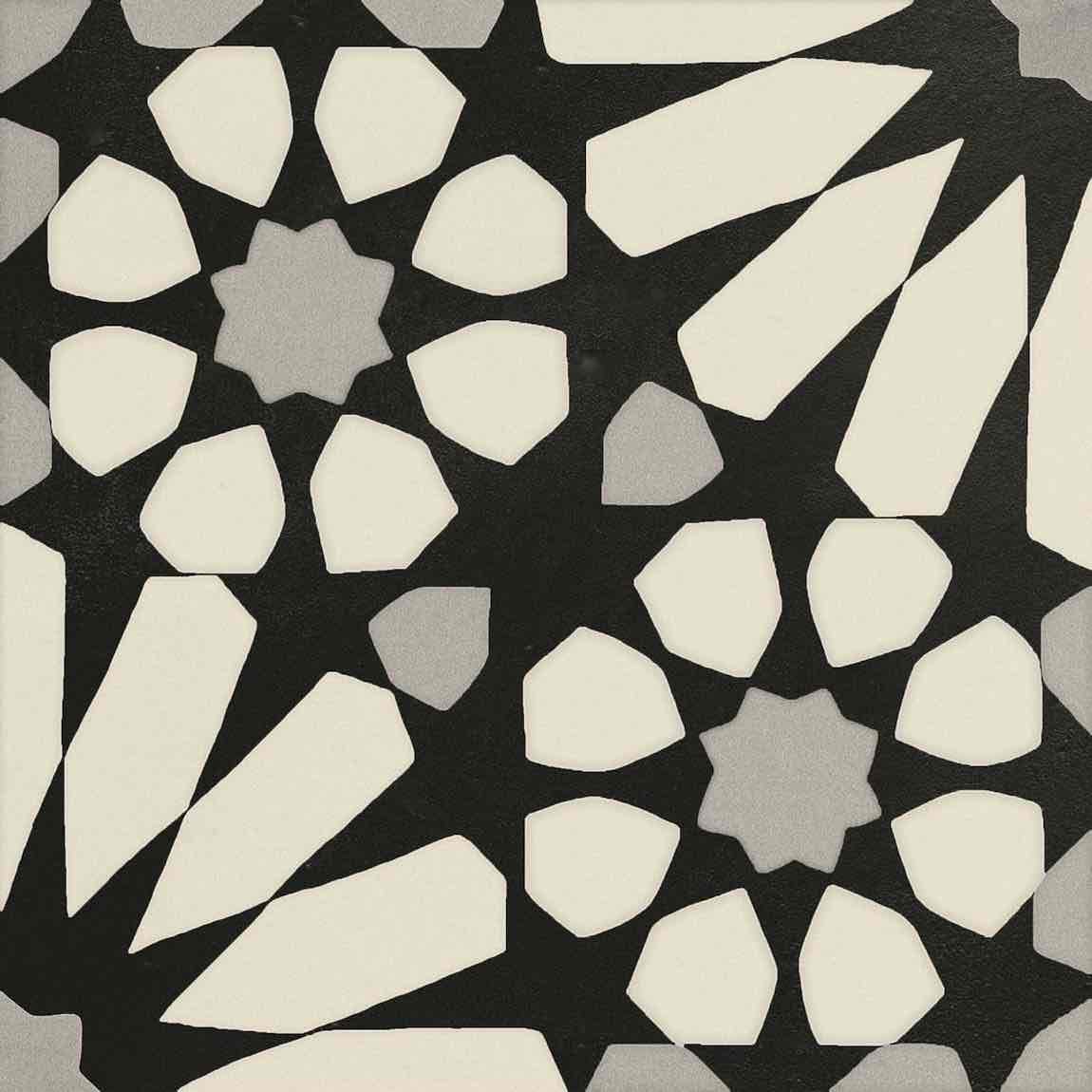 8x8 Black & White Ethnic Porcelain Tile - Handmade Ceramic Floor & Wall Tile for Kitchen, Bathroom & Backsplash - Durable & Stylish Home Decor