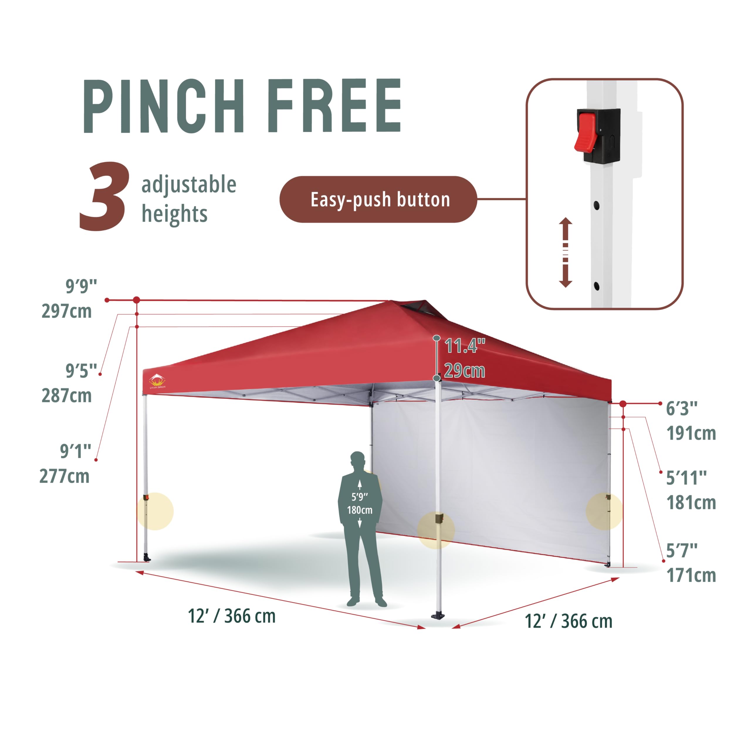 12x12 Pop Up Canopy Tent with 150D Silver Coated Fabric - Commercial Instant Shelter Includes Removable Sidewall, 4 Ropes, 8 Stakes & Weight Bags - Portable STO 'N Go Bag for Outdoor Events, Parties, Camping & Beach Use (Red)