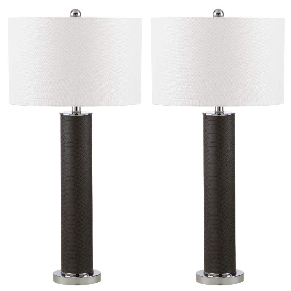 SAFAVIEH Ollie Modern Contemporary Grey Faux Snakeskin 32-Inch Table Lamp Set of 2 with LED Bulbs - Perfect for Bedroom, Living Room, Home Office & Nightstand Lighting