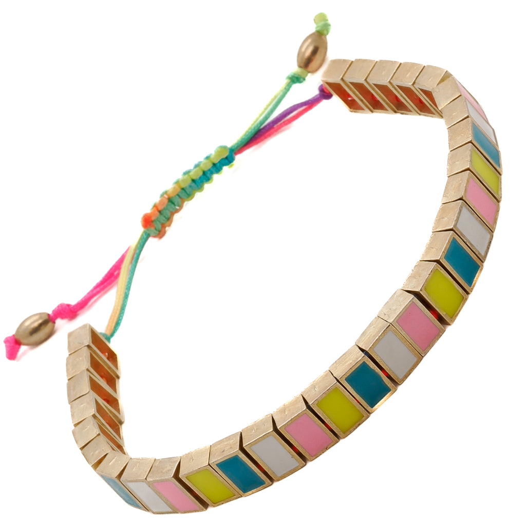 Vibrant Multicolor Enamel Rainbow Woven Bracelet for Women - Trendy Handmade Beaded Friendship Jewelry Gift for Teens, Best for Summer Festivals & Boho Style Outfits