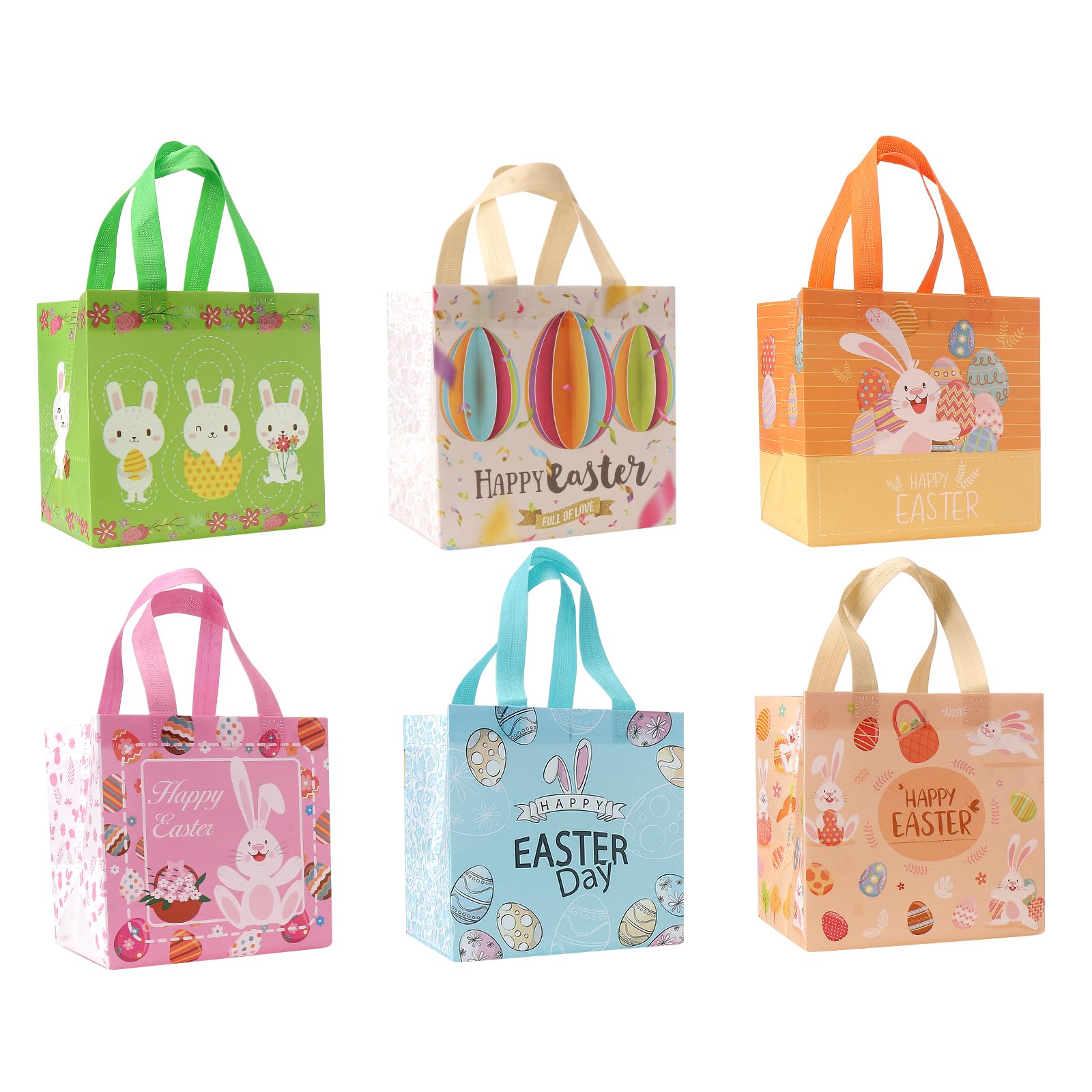 6PCS Easter Egg Hunt Bags with Handles - Bunny Carrot Chick Themed Easter Treat Bags, Reusable Non-Woven Gift Bags for Easter Party Supplies, Egg Hunt Games & Gift Wrapping - Perfect for Easter Celebrations, Classroom Activities & Spring Festivals