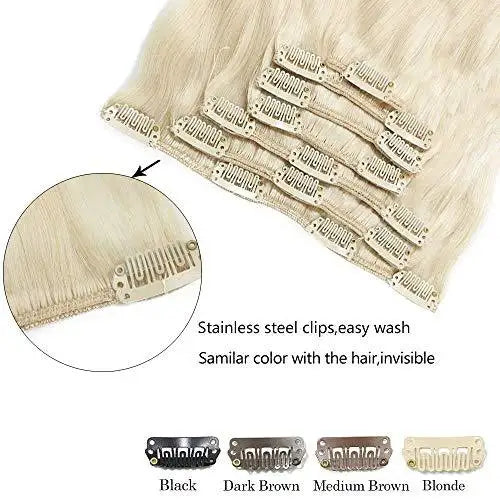 Premium 9A Brazilian Clip-In Human Hair Extensions - 7pcs Double Weft for Instant Volume & Length | Perfect for Weddings, Parties & Everyday Styling