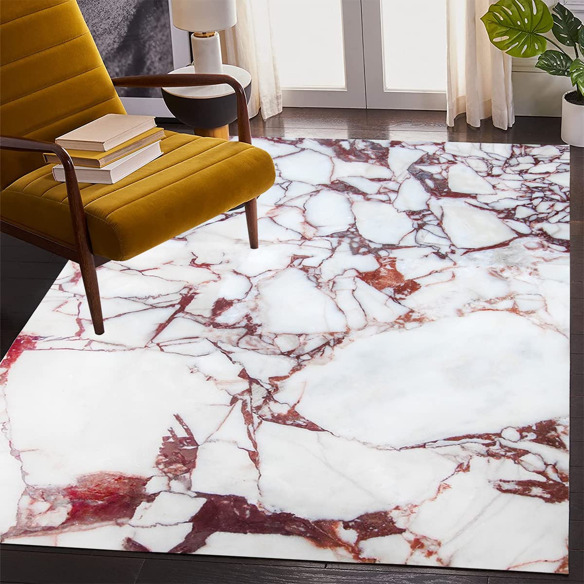 Modern Marble Rust Red & Cream Bohemian Area Rug - Ultra Thick 6x8 Washable Rug for Living Room, Nursery, Bedroom, Home Office | Luxury Floor Covering for Kitchen, Table & Deck Decor