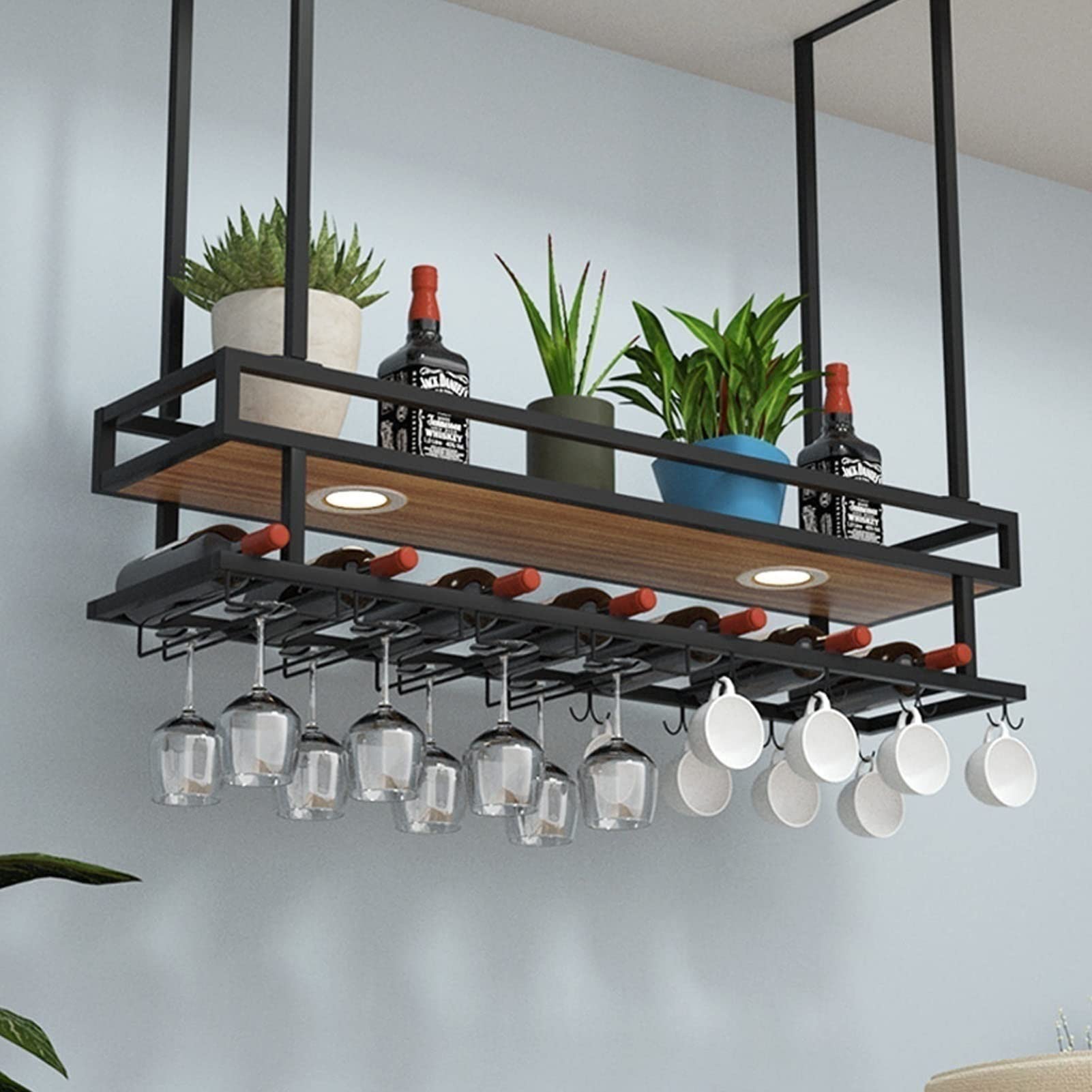 **Premium Hanging Wine Rack Cabinet - Solid Wood Ceiling Mounted Wine Glass Storage for Bars, Restaurants & Home Kitchens - Holds 80-100kg - Perfect for Loft, Farmhouse & Modern Decor**