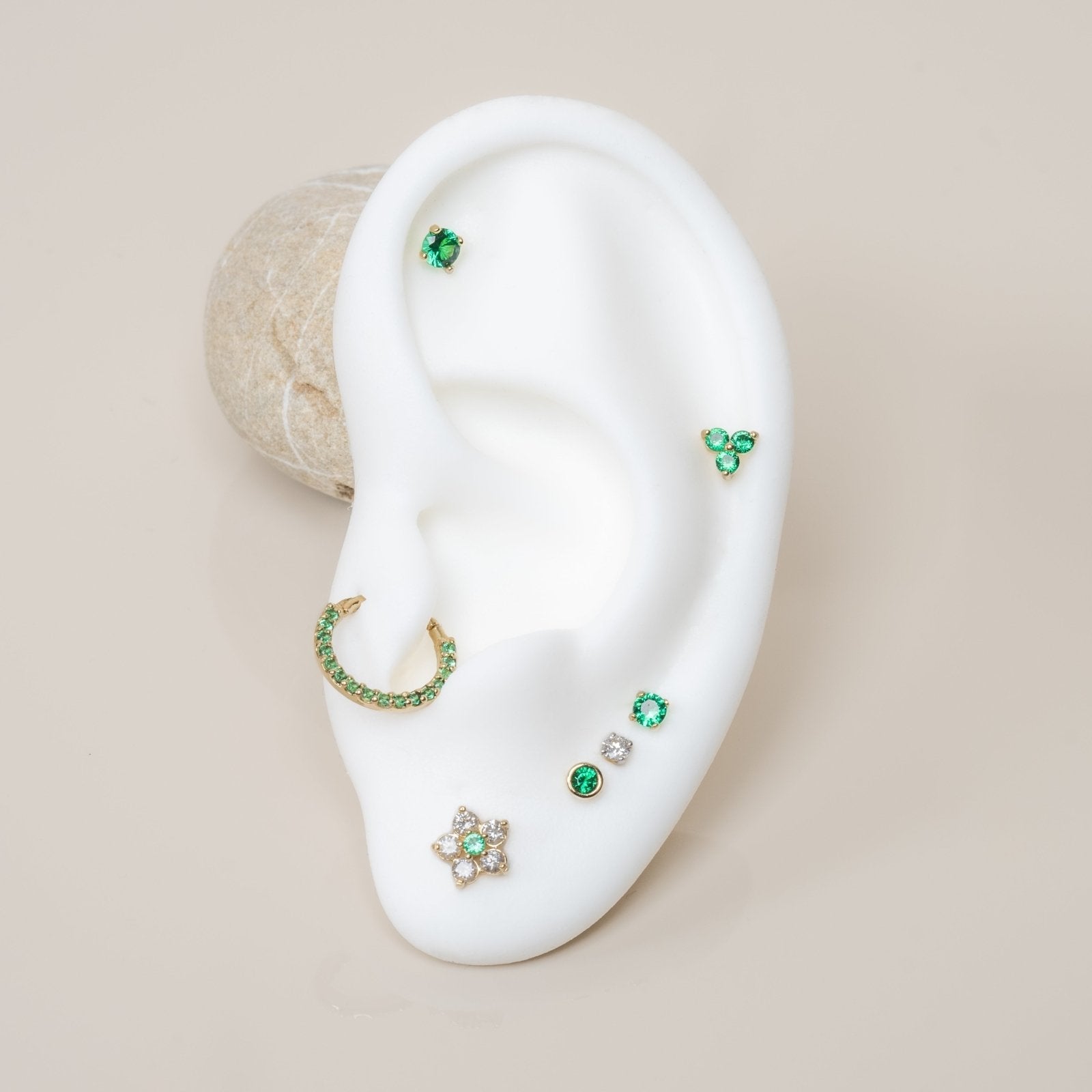 14K Solid Yellow Gold Emerald Trinity Cluster Stud Earrings for Women - Perfect for Weddings, Parties & Special Occasions