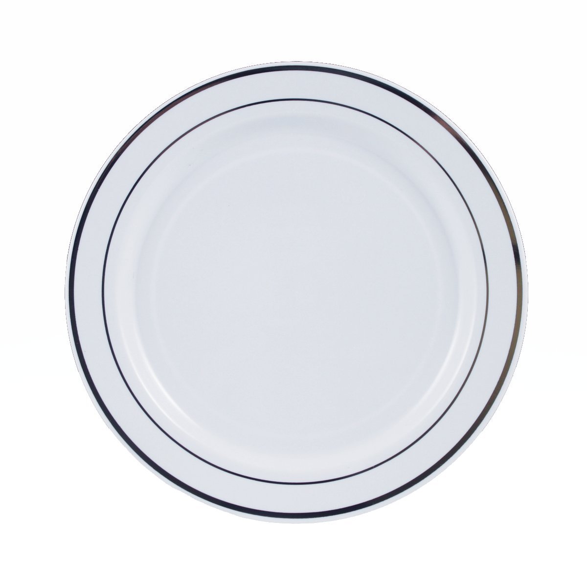 Elegant White Plastic Salad Plates with Silver Trim - 7.5 Inch Disposable Dinnerware (Pack of 10) | Perfect for Weddings, Parties, Holidays & Special Events - Ideal for Catering, Buffets & Outdoor Dining
