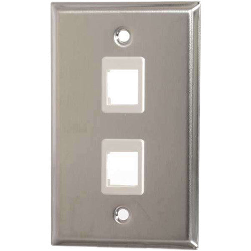 2 Port Single Gang Stainless Steel Keystone Wall Plate - Durable & Rustproof for Home & Office Network Installations