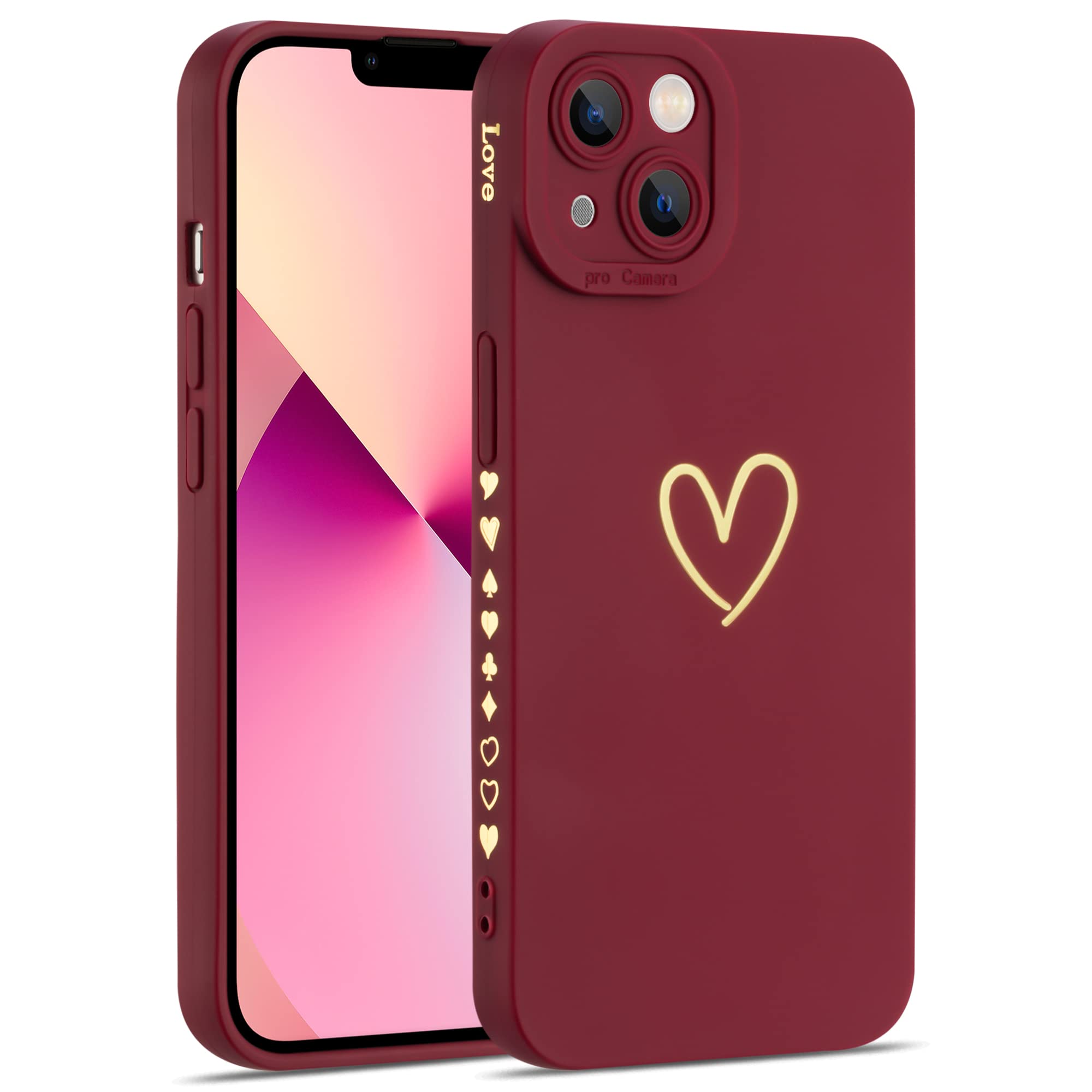 Luxury Heart Design Soft TPU Silicone Shockproof Protective Phone Case for iPhone 13 6.1