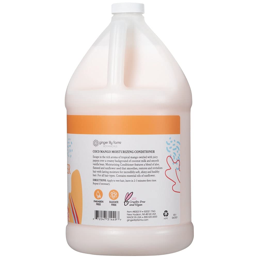 Ginger Lily Farms Botanicals Deep Moisturizing Conditioner for Dry Damaged Hair - Coconut Mango Scented 100% Vegan Cruelty-Free Hair Treatment - 1 Gallon Refill Pack of 4 - Perfect for Salons, Spas & Home Hair Care Routines
