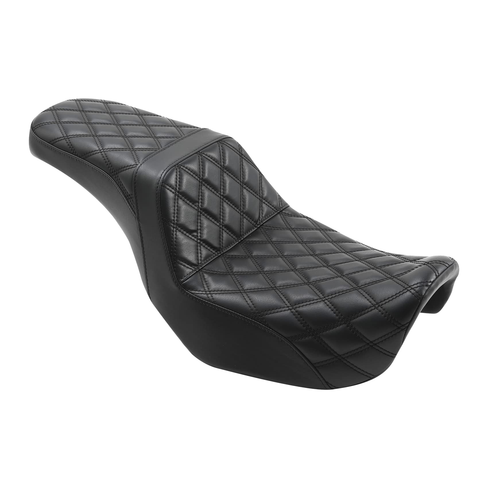 SLMOTO Diamond Pattern Driver & Rear Passenger Seat for Harley Dyna Super Glide Street Bob Wide Glide Fat Bob Low Rider Switchback 2006-2017 - Black Stitching | Comfortable Motorcycle Seat for Long Rides & Cruising