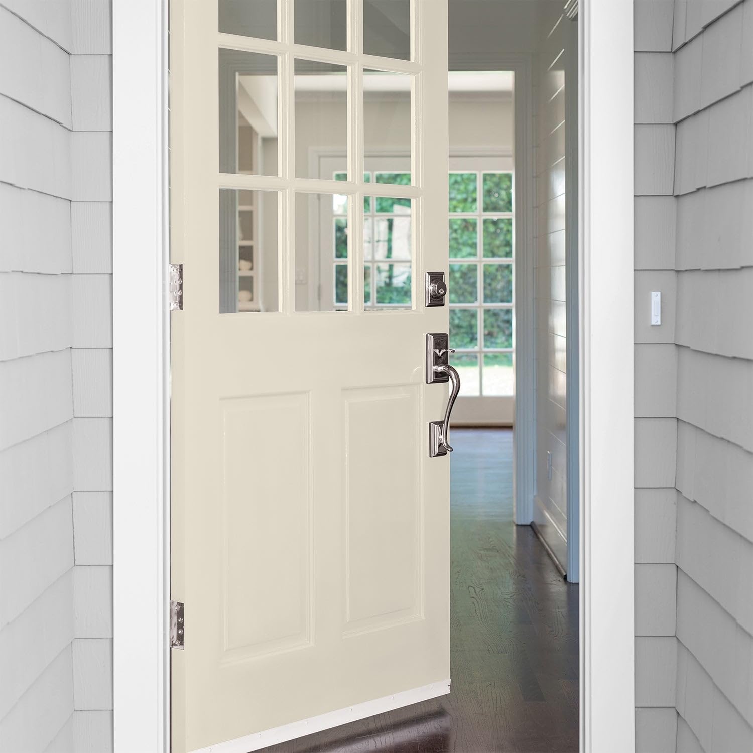 Glidden Exterior Paint and Primer in One - Greige/Antique White, Satin Finish, 5-Gallon Bucket - One Coat Coverage for Houses, Fences & Outdoor Projects