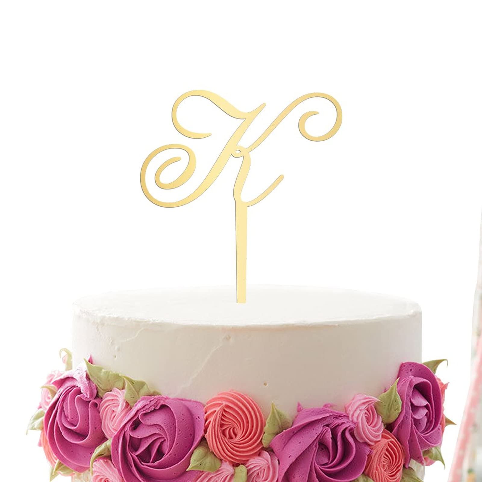 Elegant Gold Acrylic Monogram Cake Topper - Letter K Wedding Cake Decor for Anniversary, Birthday Party & Special Events | Rustic Initial Cake Topper for Wedding Dessert Table Decoration