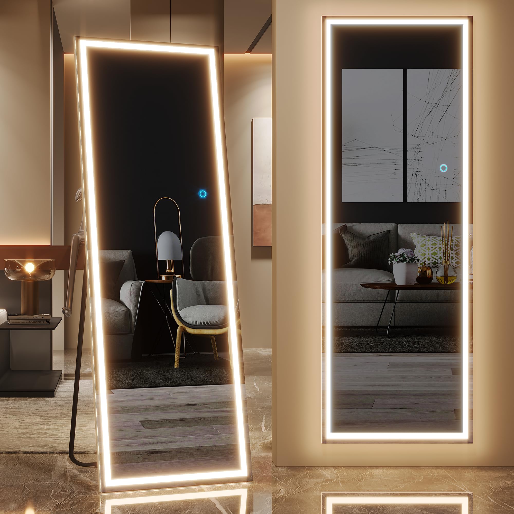 Full Length LED Mirror with Dimming & 3 Color Lighting - 63