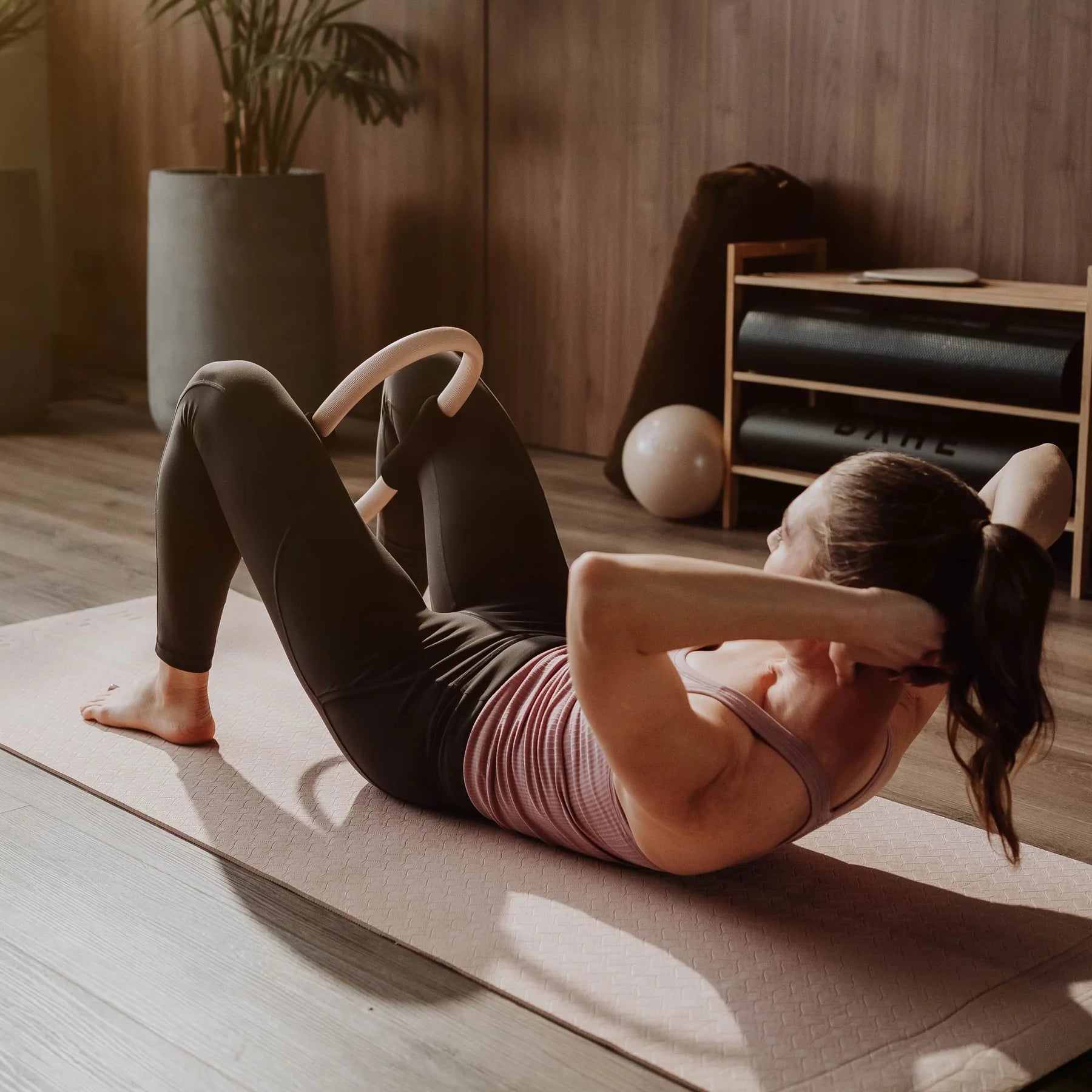 BAHE 38cm Pilates Ring - Fitness Equipment for Home Workouts, Yoga & Strength Training - Dusty Beige Tone for Women & Men - Perfect for Core Exercises, Stretching & Rehabilitation
