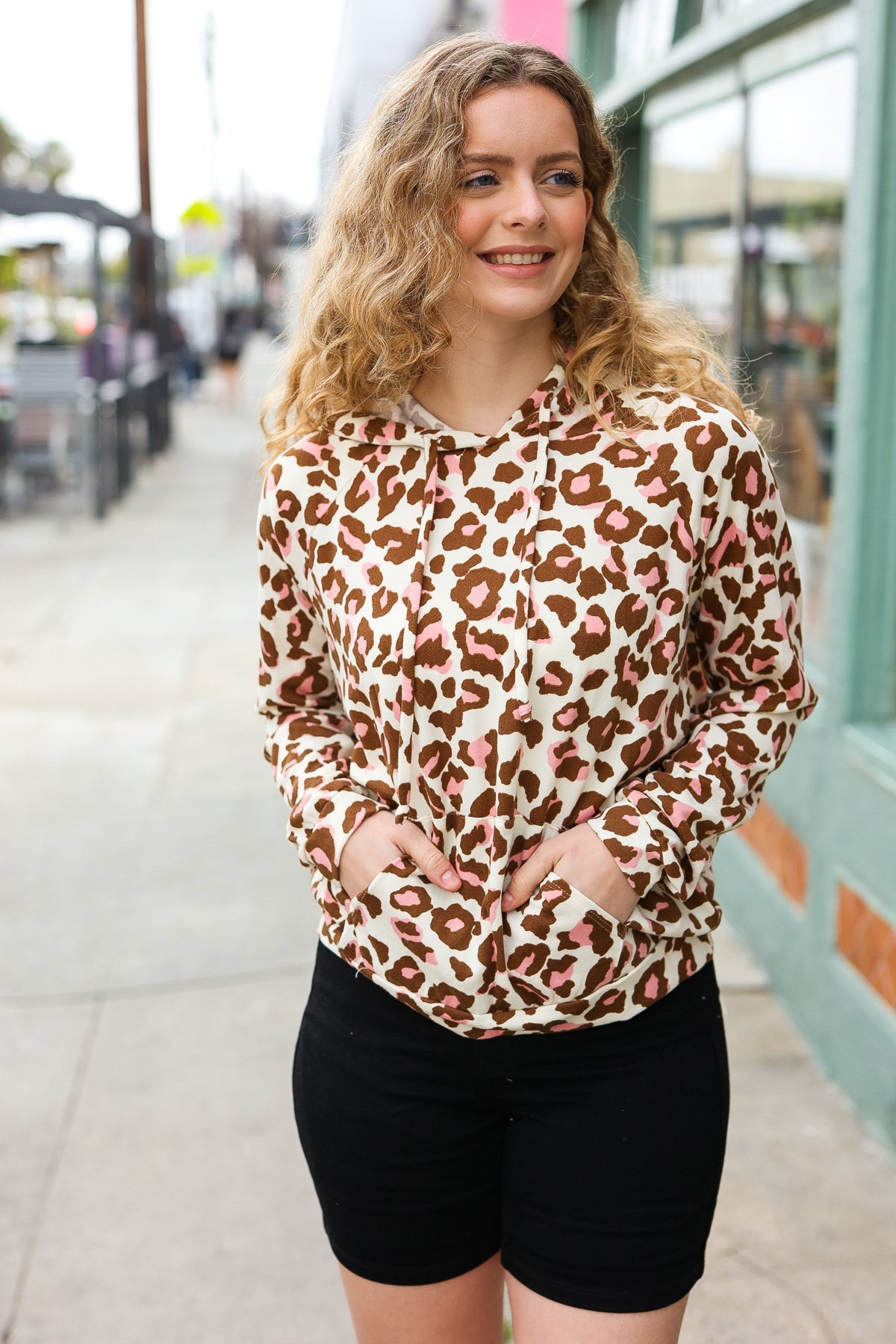 Brown & Blush Animal Print Hoodie - Cozy Pullover Sweatshirt for Women | Trendy Leopard Print Fleece Jacket | Perfect for Casual Outfits, Loungewear & Street Style Fashion