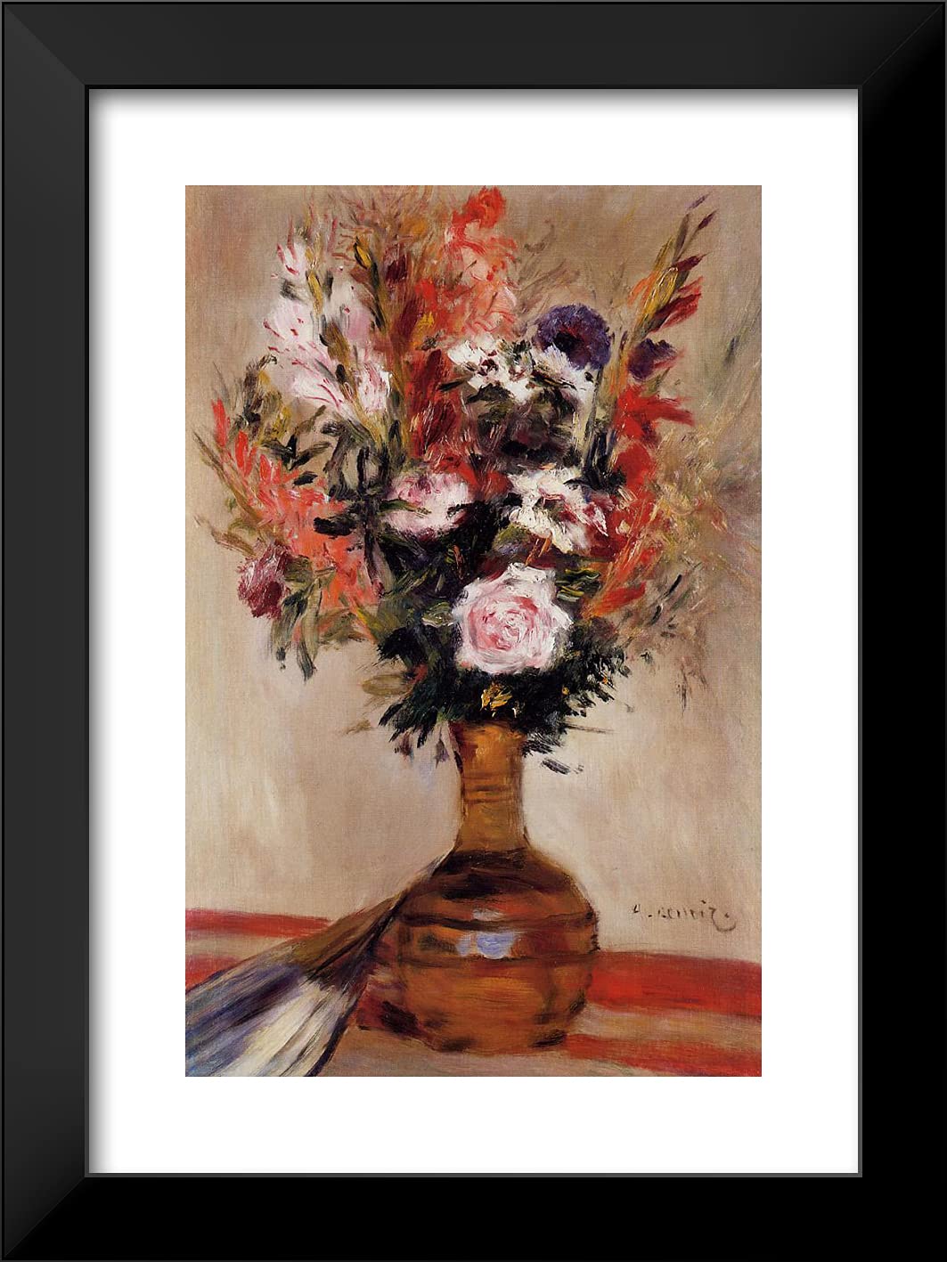 Pierre-Auguste Renoir 'Roses in a Vase' 19x24 Inch Black Modern Framed Art Print - Perfect for Living Room, Bedroom & Office Wall Decor
